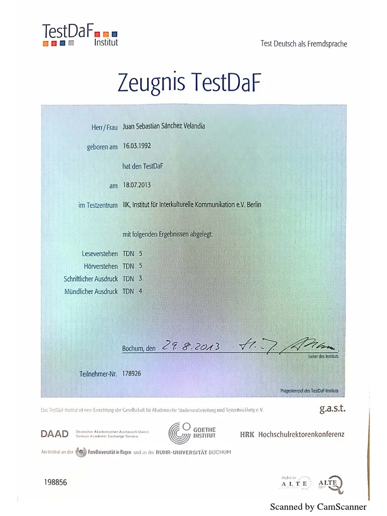 TestDaF-Zertifikate für den Hochschulzugang